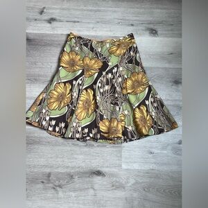 LOFT Floral A-Line Skirt in Yellow, Green, Brown